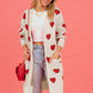 Heart Graphic Open Front Cardigan with Pockets