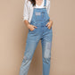 POL Front Chest Zipper Slim Leg Denim Overalls