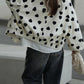 Heart Print Collared Neck Zip Up Jacket