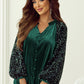 Sequin Notched Long Sleeve Blouse