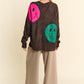 Davi & Dani Contrast Smile Round Neck Oversize Sweater