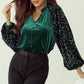 Sequin Notched Long Sleeve Blouse