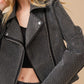 Crystal Studded Stretch Zip Up Moto Jacket