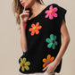 BiBi Flower Round Neck Cap Sleeve Knit Top