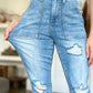 Judy Blue Full Size Distressed Straight Jeans with Patch Pockets