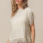 BiBi Layered Pleat Chiffon Edge Cable Knit Top