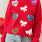 Valentine’s Day Sequin Bow Heart Round Neck Sweatshirt