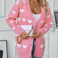 Heart V-Neck Button Up Long Sleeve Cardigan