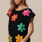 BiBi Flower Round Neck Cap Sleeve Knit Top