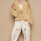 POL Quilting Patch Button Up Cable Knit Jacket