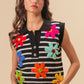 BiBi Flower Patch Striped Half Button Sweater Vest