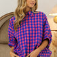 BiBi Plaid Button Up Dolman Sleeve Shirt