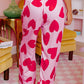 Heart Collared Neck Short Sleeve Top and Pants Lounge Set