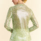 Davi & Dani Sequin Mock Neck Long Sleeve Mesh Top