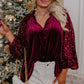 Sequin Notched Long Sleeve Blouse