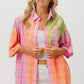 BiBi Plaid Collared Neck Half Sleeve Shirt