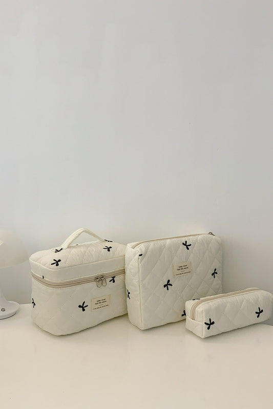 3 Piece Bow Quilted Cloth Storage Bag Set