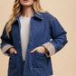 Annie Wear Quilted Printed Lining Snap Down Denim Jacket