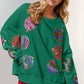 Double Take Christmas Element Sequin Round Neck Long Sleeve Sweatshirt