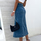 Slit Button Up Midi Denim Skirt