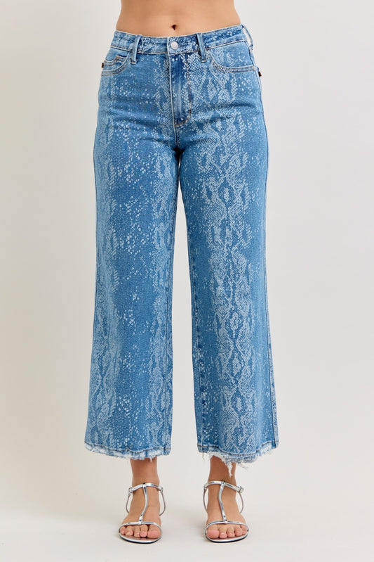 Judy Blue High Rise Ankle Wide Leg Jeans - PRINT