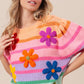 BiBi Flower Patch Puff Sleeve Striped Sweater