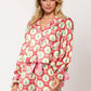 Tied Printed Collared Neck Long Sleeve Top and Shorts Set