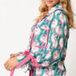 Tied Printed Collared Neck Long Sleeve Top and Shorts Set