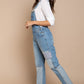 POL Front Chest Zipper Slim Leg Denim Overalls