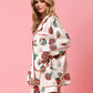 Printed Collared Neck Long Sleeve Top and Shorts Set