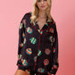 Printed Collared Neck Long Sleeve Top and Shorts Set