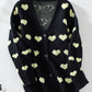 Heart V-Neck Button Up Long Sleeve Cardigan