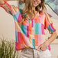 BiBi Color Block Smocked Short Sleeve Blouse