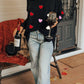 Valentine’s Day Heart Patched Turtleneck Long Sleeve Top