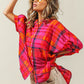 BiBi Button Up Dolman Sleeve Plaid Shirt