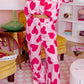 Heart Collared Neck Short Sleeve Top and Pants Lounge Set