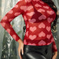 Heart Mock Neck Long Sleeve Sheer Top