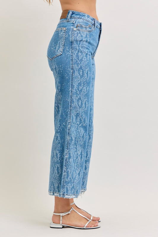 Judy Blue High Rise Ankle Wide Leg Jeans - PRINT