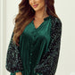 Sequin Notched Long Sleeve Blouse