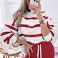 Striped Round Neck Long Sleeve Top and Pants Set