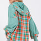 SAGE + FIG Full Size Plaid Print Washed Hoodie