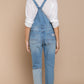 POL Front Chest Zipper Slim Leg Denim Overalls