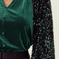 Sequin Notched Long Sleeve Blouse