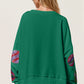 Double Take Christmas Element Sequin Round Neck Long Sleeve Sweatshirt