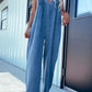 V-Neck Wide Leg Denim Jumpsuit