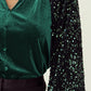 Sequin Notched Long Sleeve Blouse