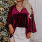 Sequin Notched Long Sleeve Blouse