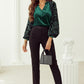 Sequin Notched Long Sleeve Blouse