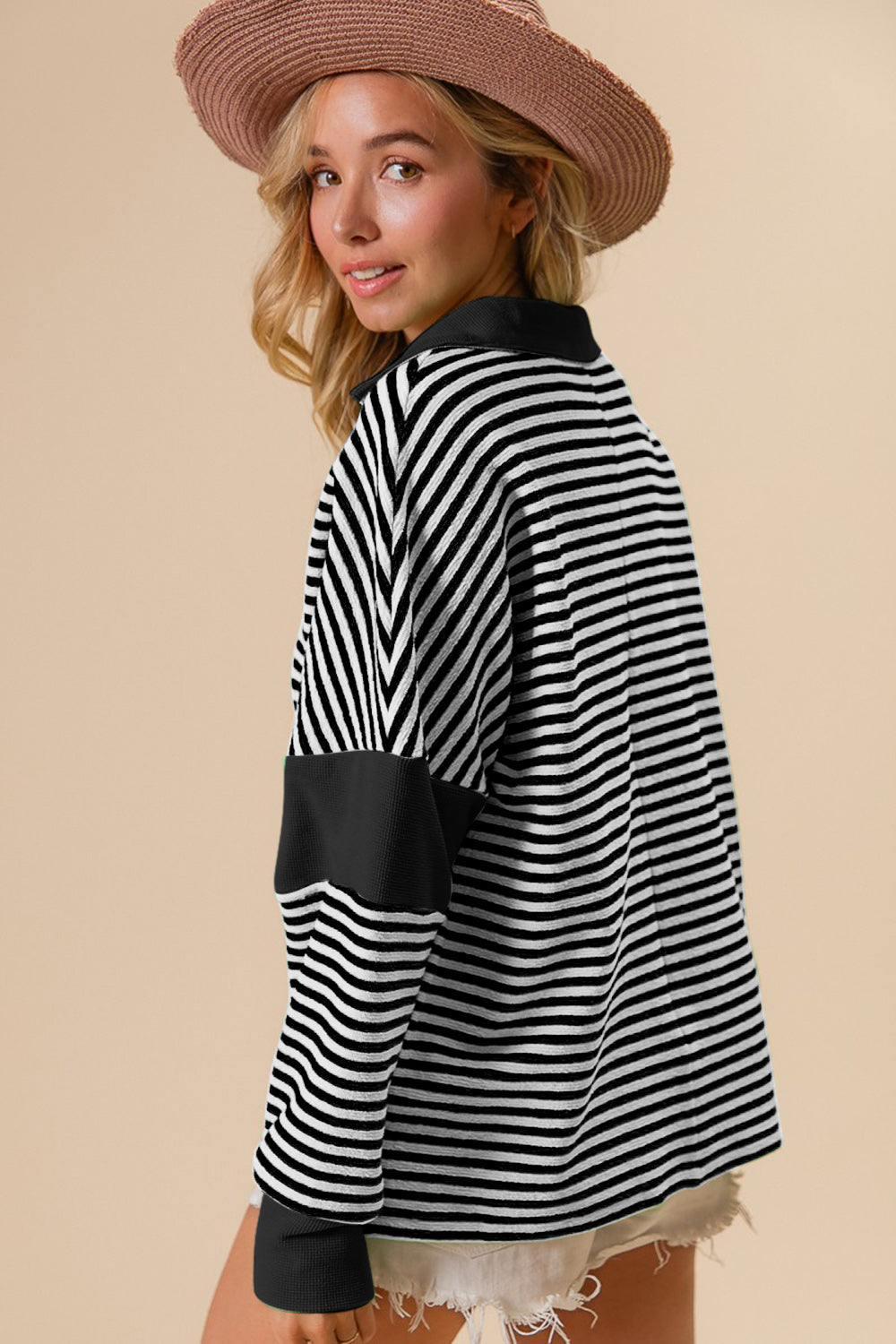 BiBi Striped Contrast Long Sleeve Knit Top