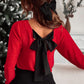 Bowknot V-Neck Long Sleeve Blouse